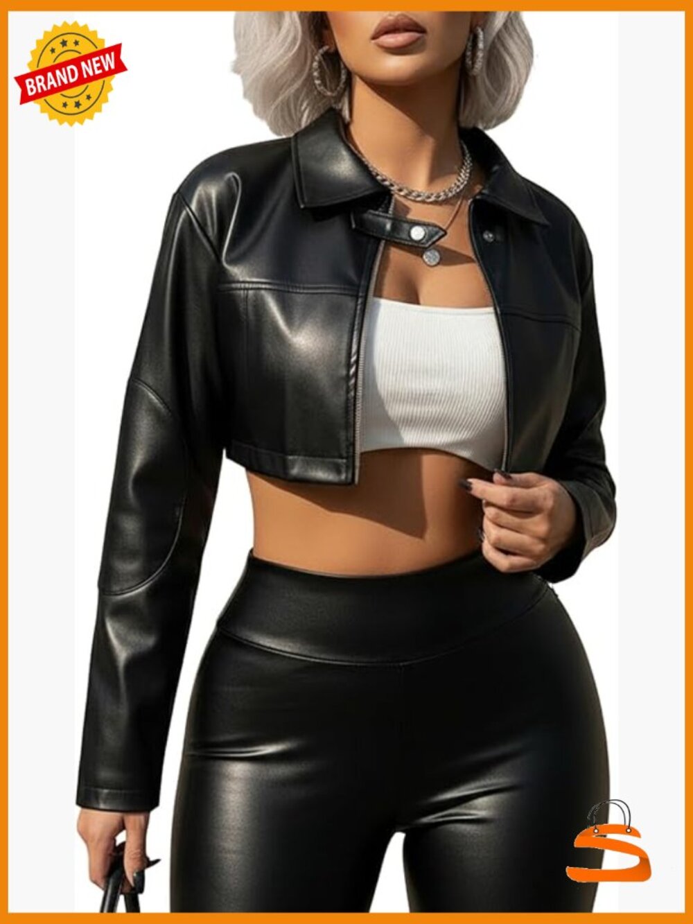 Pu Leather Cropped Motorcycle Jacket Y2k Zip Up Collared